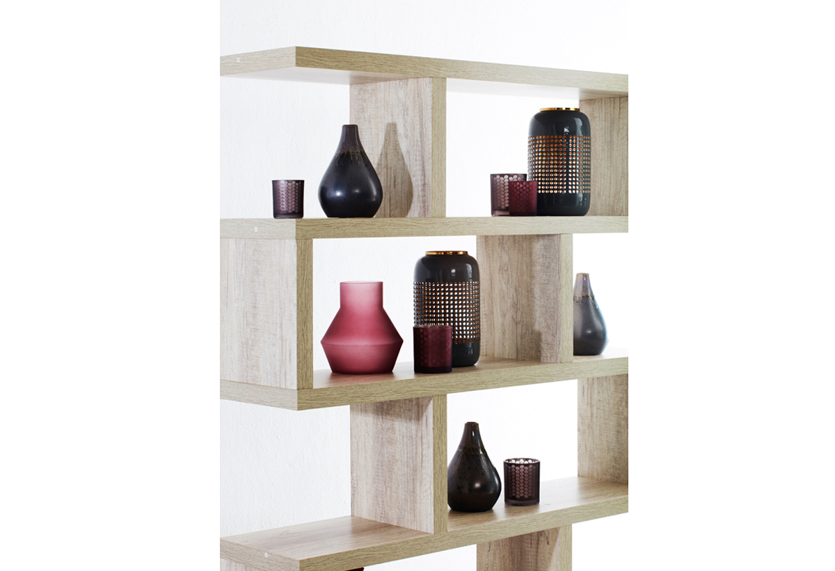 Απεικονίζεται η βιβλιοθήκη με διάφορα διακοσμητικά πάνω της.